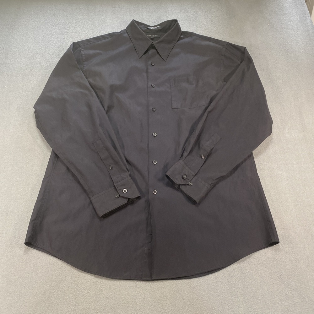 Brandini Men's Large Black Button Down Dress Shirt Suedette Microsuede Texture
